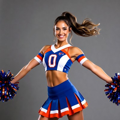 Smiling cheerleader with pom poms