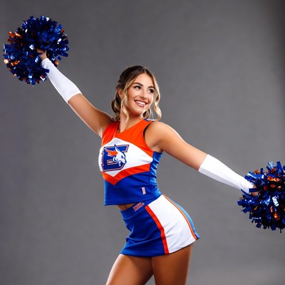 Cheerleader with pom poms posing