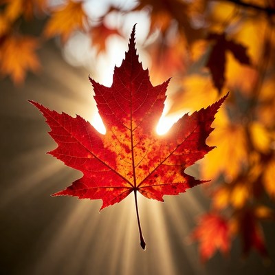 Red Maple Leaf with Sunlight
