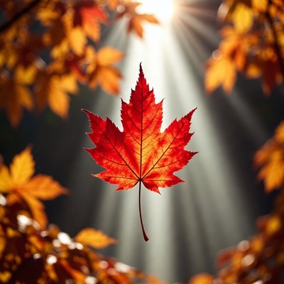 Red Maple Leaf with Sunlight