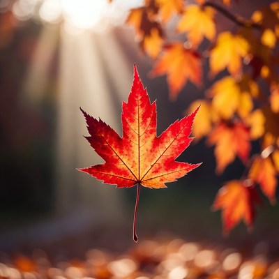 Red Maple Leaf in Autumn Sunlight