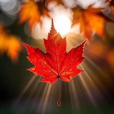 Red maple leaf with sunlight