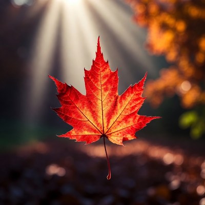 Red Maple Leaf with Sun Rays