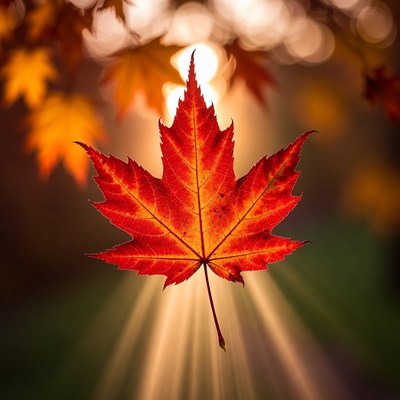 Red Maple Leaf with Bokeh Background