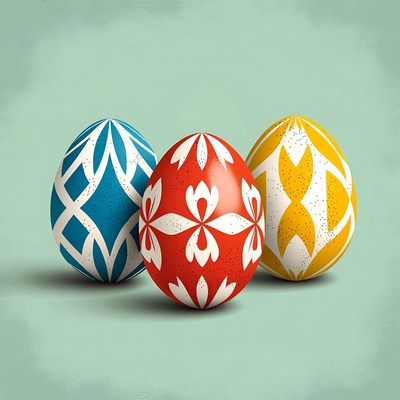 Three Colorful Decorated Easter Eggs