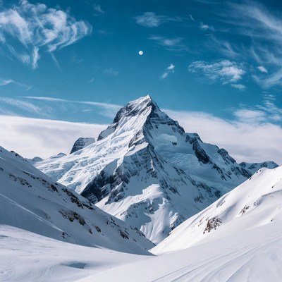 Snowy Mountain Peak Under Blue Sky