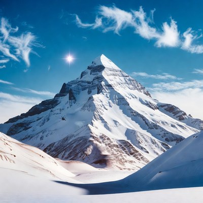 Snowy Mountain Peak with Bright Star