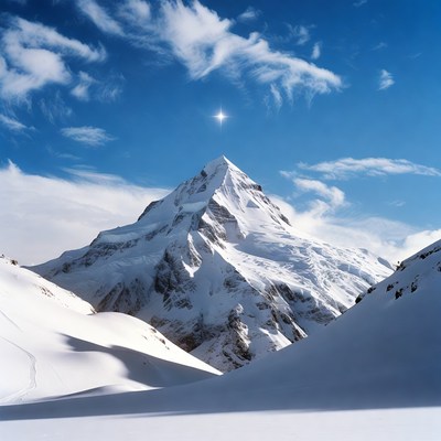Snowy Mountain Peak with Star