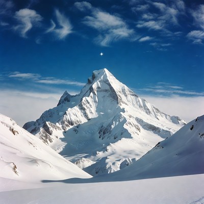 Snowy Mountain Peak with Star