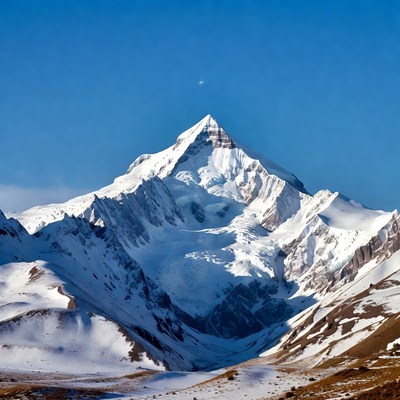 Snowy Mountain Peak Under Blue Sky