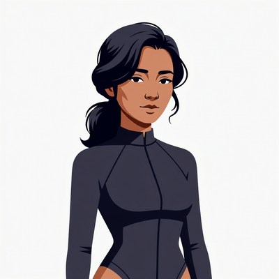 Asian woman in black bodysuit illustration