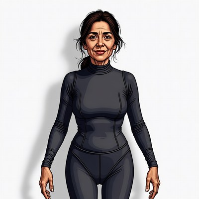 Mature woman in black bodysuit