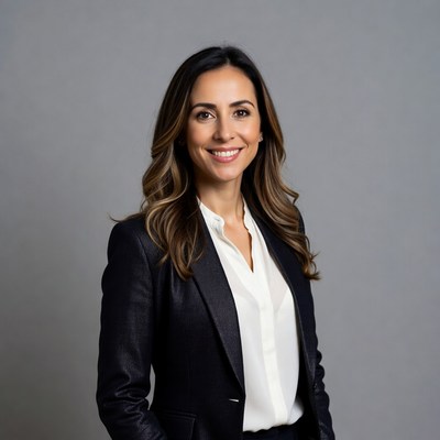 Smiling woman in black blazer suit