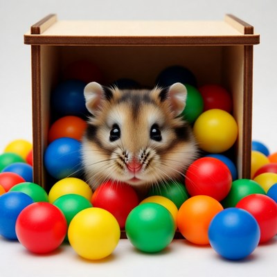 Hamster in colorful ball box