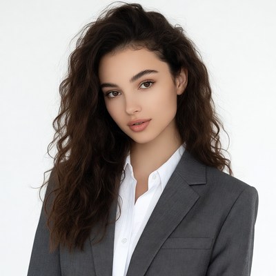 Beautiful woman in gray blazer