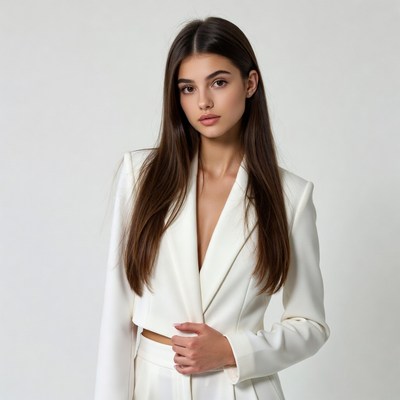 Woman in white blazer suit