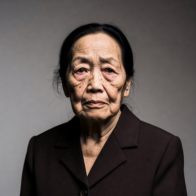 Elderly Asian woman in brown suit