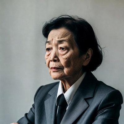 Elderly Asian woman in suit