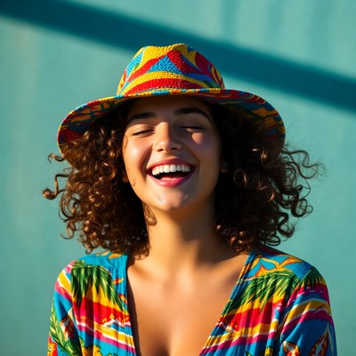 Smiling woman in colorful hat