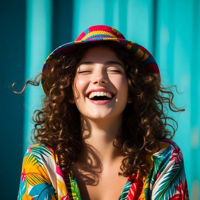 Smiling woman in colorful hat