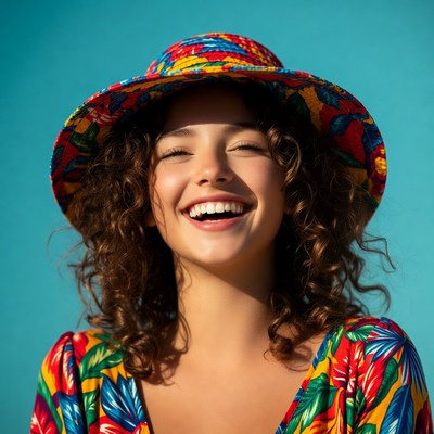 Smiling woman in colorful hat