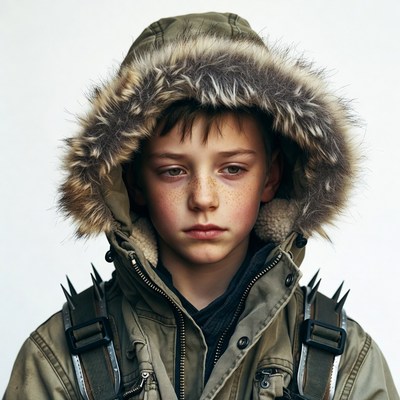Boy in fur-lined parka jacket