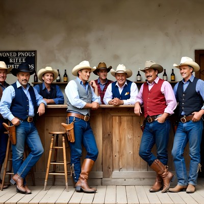 Group of Cowboys at Saloon Bar