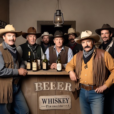 Group of cowboy men at bar