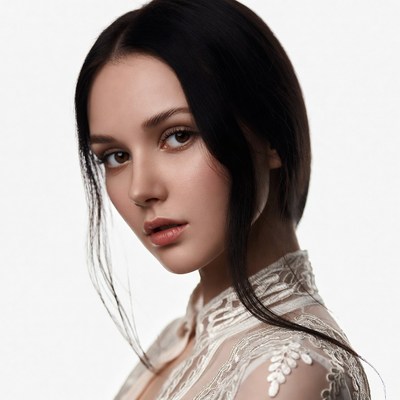 Woman in lace dress close-up