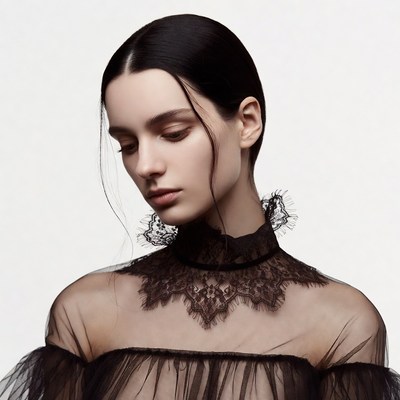 Woman in black lace choker dress