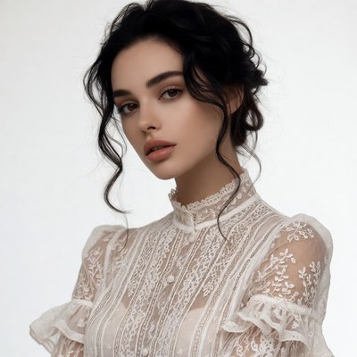 Woman in lace Victorian blouse
