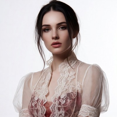 Woman in lace sheer blouse