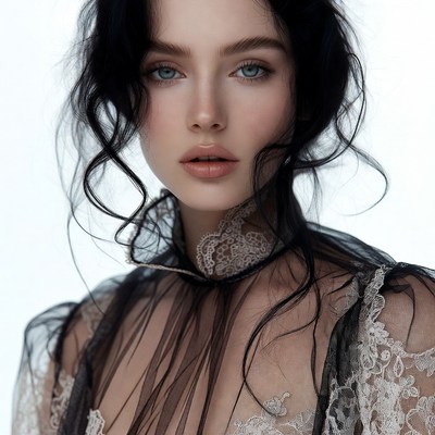 Woman in black lace dress portrait