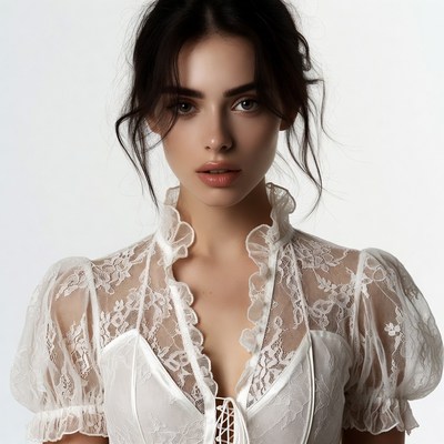 Woman in white lace blouse
