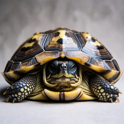 Baby tortoise on neutral background