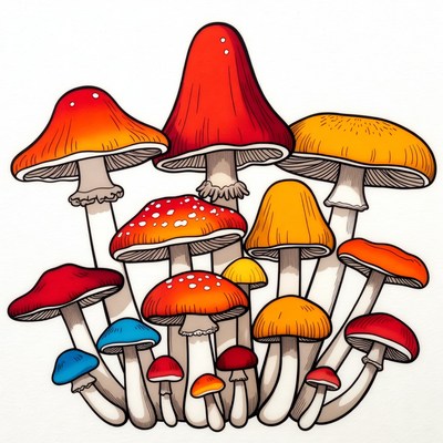 Colorful Mushrooms Illustration