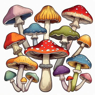 Colorful Mushrooms Illustration