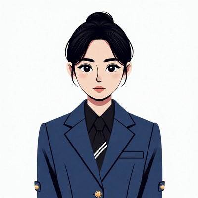 Asian woman in navy school uniform