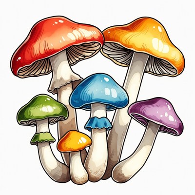 Colorful Mushrooms Illustration