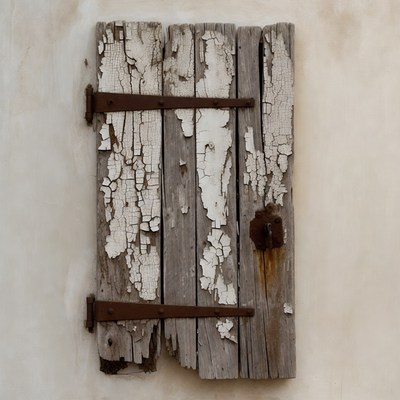 Old peeling white wooden shutters