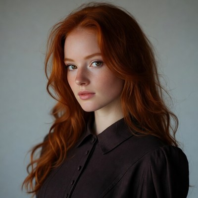 Redhead woman in collared blouse