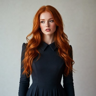 Redhead woman in black dress