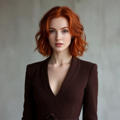 Redhead woman in brown blazer