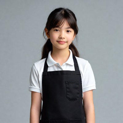Asian girl in school uniform wearing apron