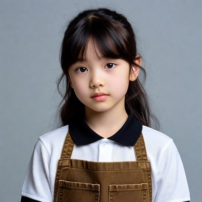 Asian girl in brown apron