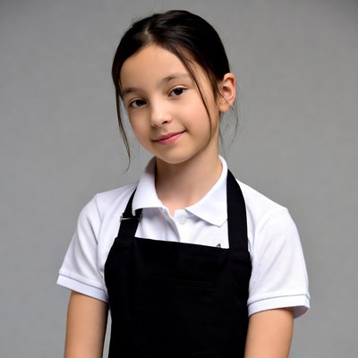 Asian girl in school uniform with apron