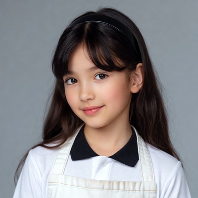 Asian girl wearing white uniform apron