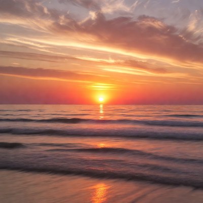 Sunset over ocean waves
