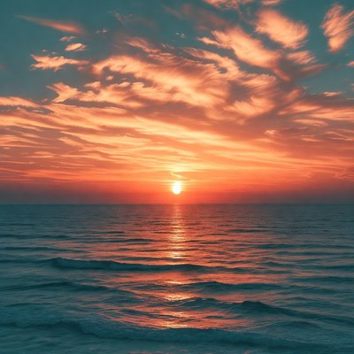 Sunset over ocean waves