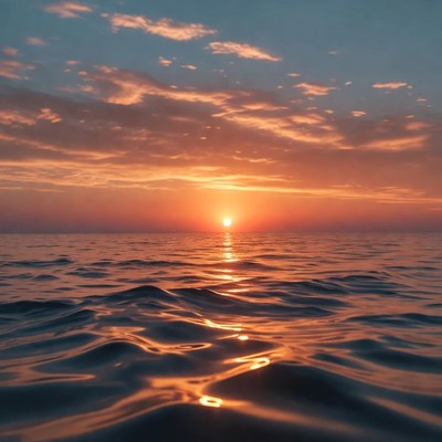 Sunset over ocean with sun reflection